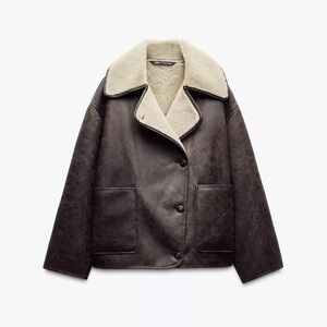 Zara Brown Teddy Jacket with Cream Collar